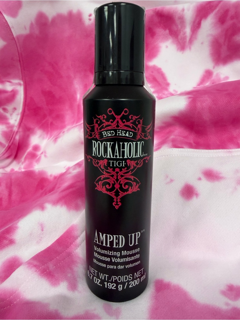 BedHead Rockaholic Amped Up Volumizing Mousse 6.7 oz — Black with Pink Accents